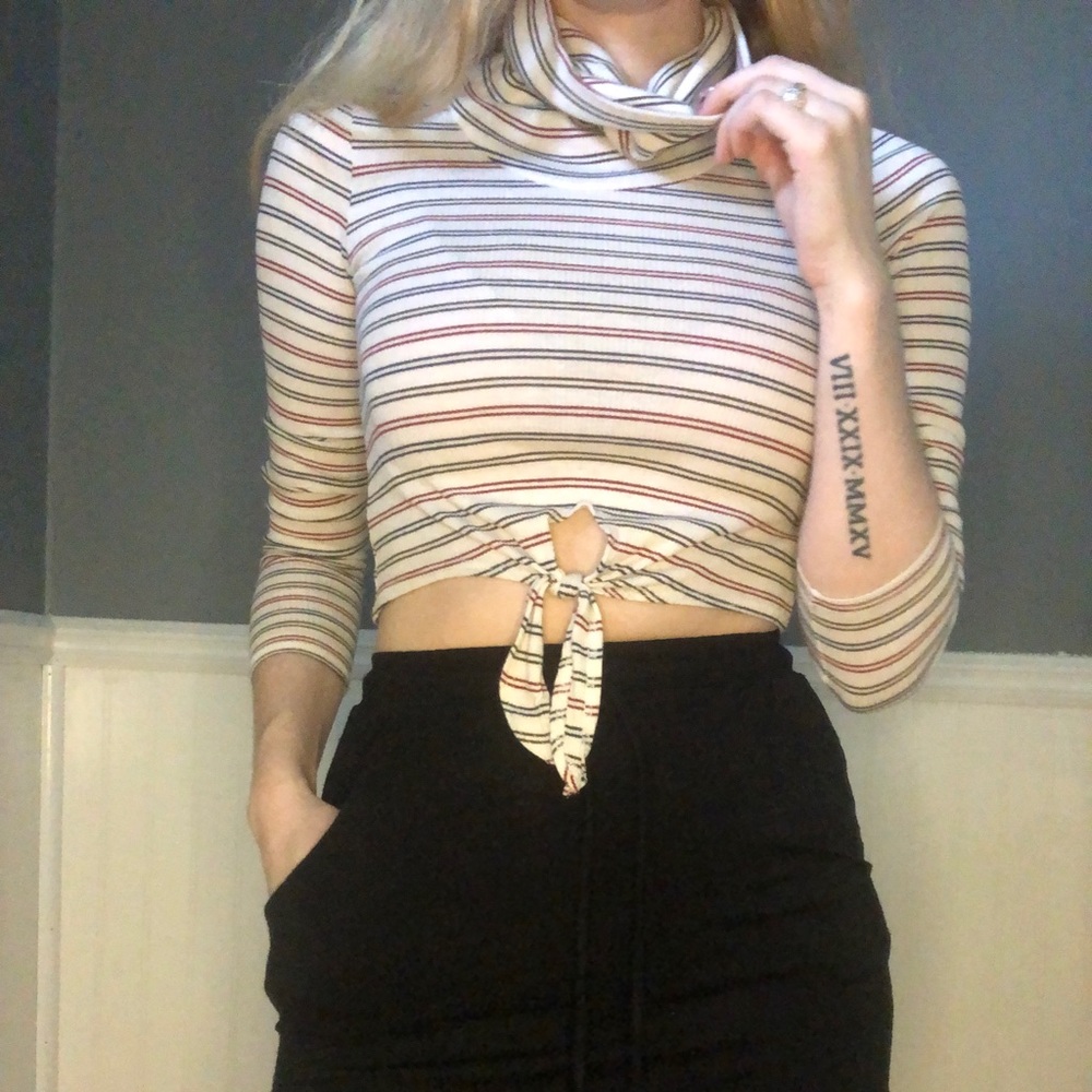Striped FashionNova tie Crop top